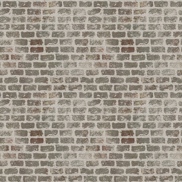 grunge brick wall, weathered stone, grey bricks, brown bricks, beige mortar, aged masonry, distressed texture, urban pattern, rustic wall,, fabric panel, geometric blocks, muted earth tones, vintage brick, worn surface, textured design, architectural print, neutral palette, cotton fabric
