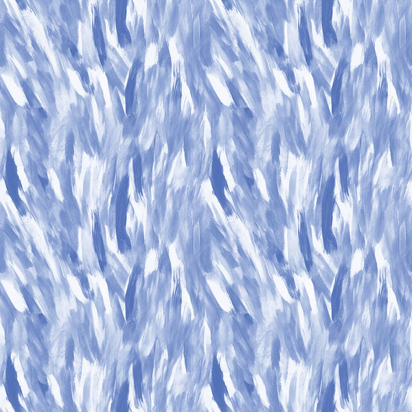 Abstract pattern with blue and white brushstrokes creating a textured, feather-like appearance.
