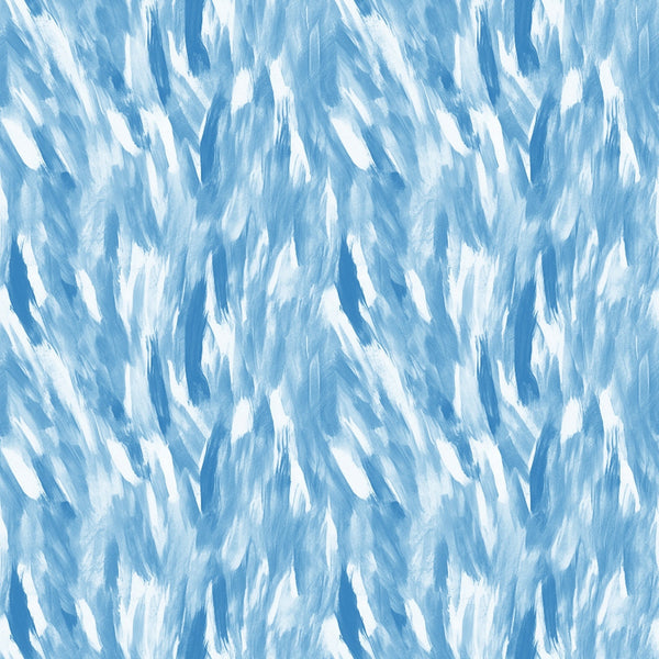 Abstract blue and white brushstroke pattern, resembling waves or streaks across the image.