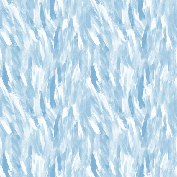 Abstract pattern of white brush strokes on a light blue background, creating a textured and dynamic appearance.