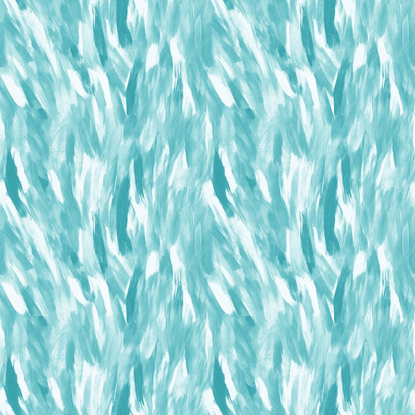 Abstract turquoise and white pattern with brushstroke textures creating a dynamic, flowing design.
