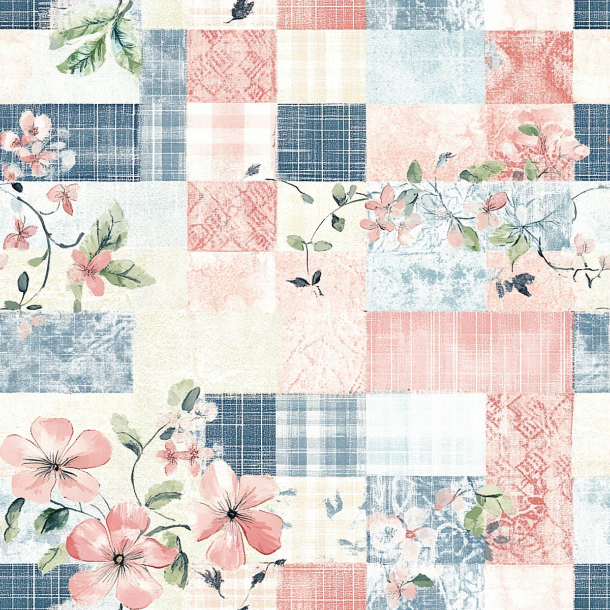 Patchwork Posies Pattern 12 Fleece Fabric