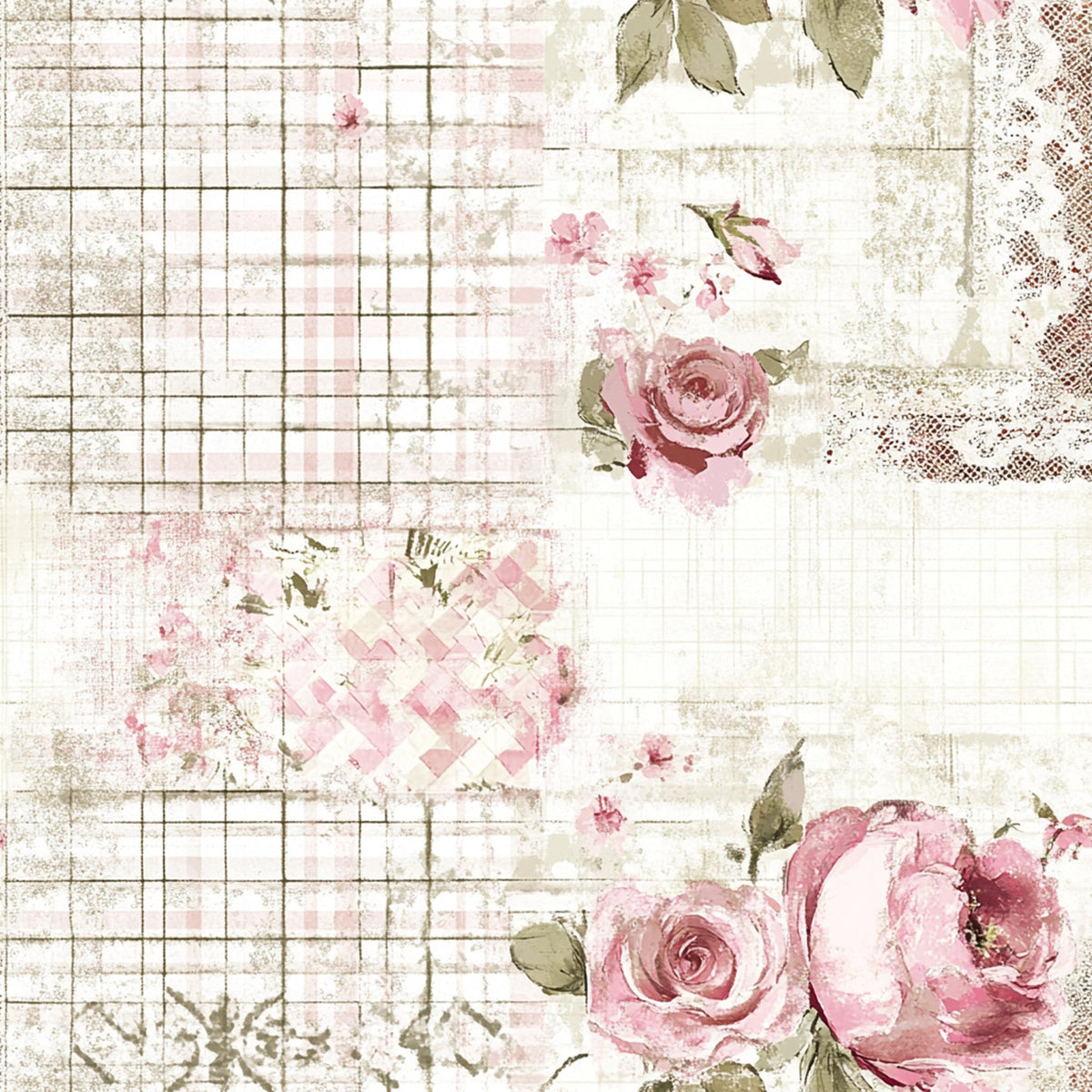 Patchwork Posies Pattern 4 Fleece Fabric