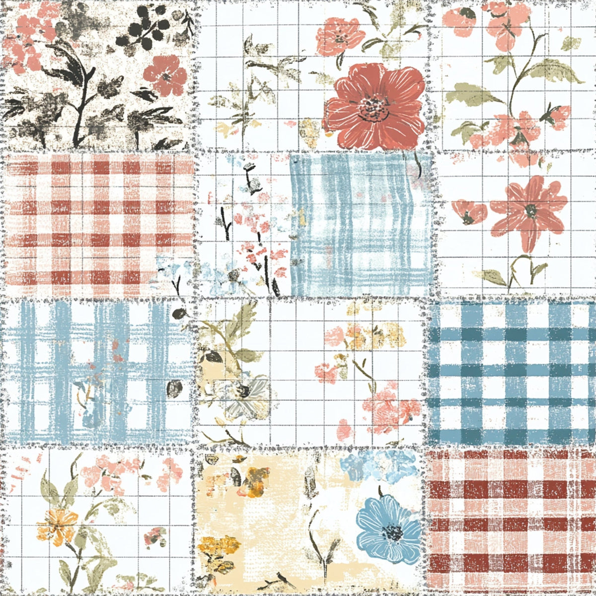 Patchwork Posies Pattern 9 Fleece Fabric