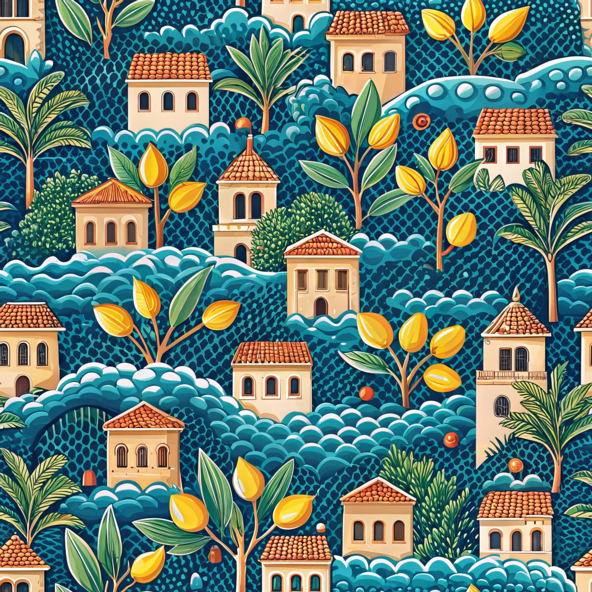 Amalfi Citrus Pattern 10 Fleece Fabric