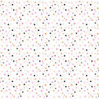 A pattern of scattered dots in black, pink, and orange on a white background.