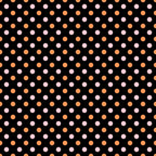Pattern of alternating pink and orange polka dots on a black background.