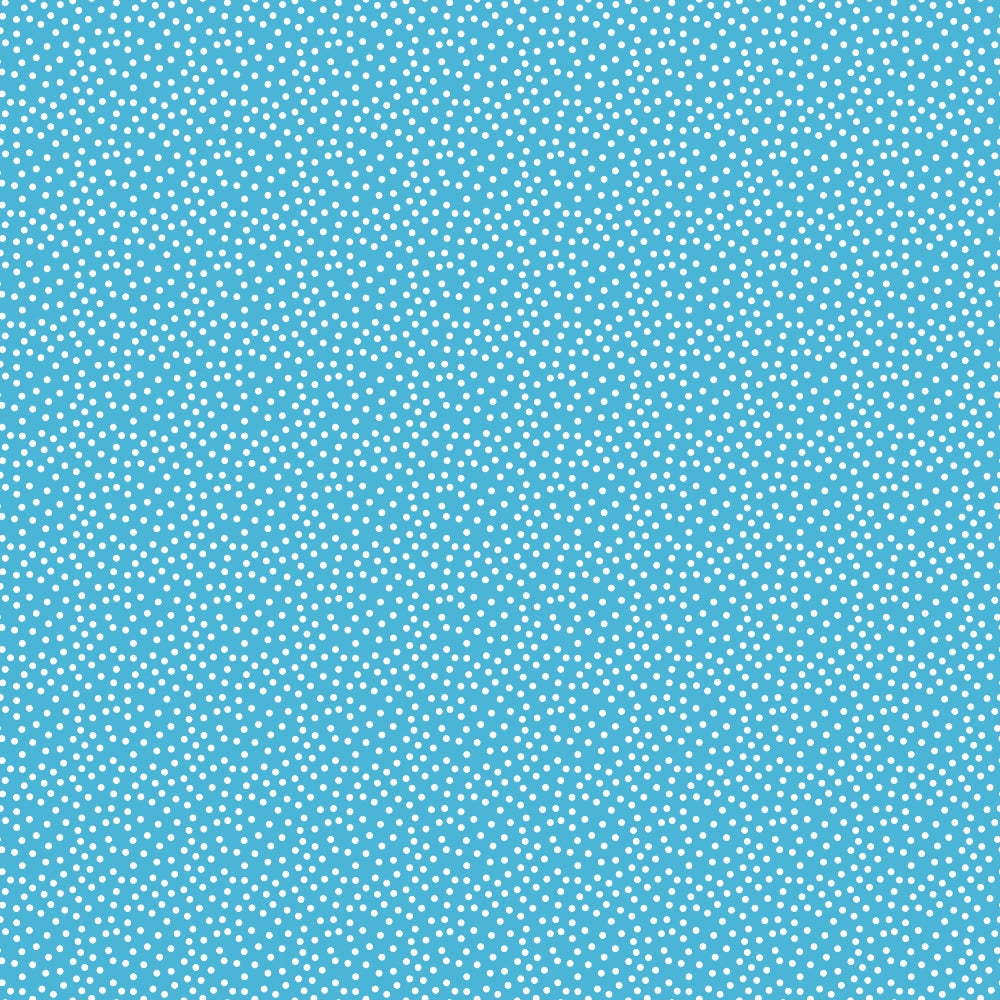 Blue background with a white polka dot pattern covering the entire surface.