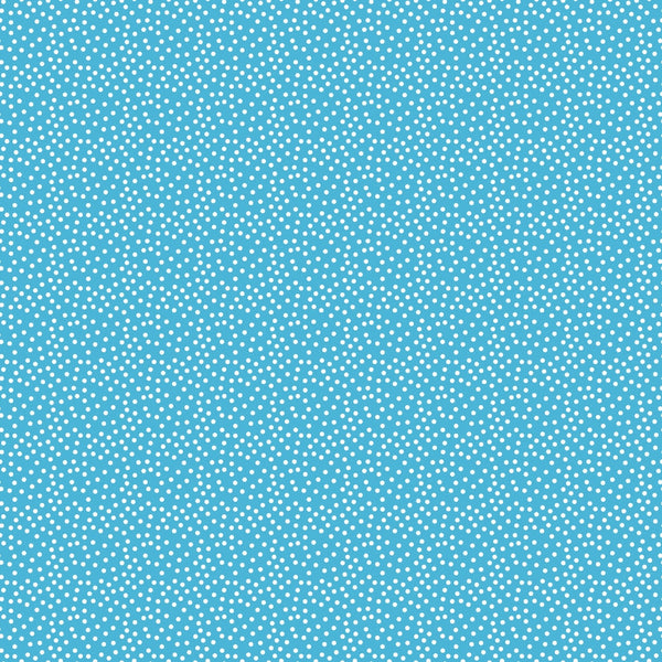 Blue background with a white polka dot pattern covering the entire surface.