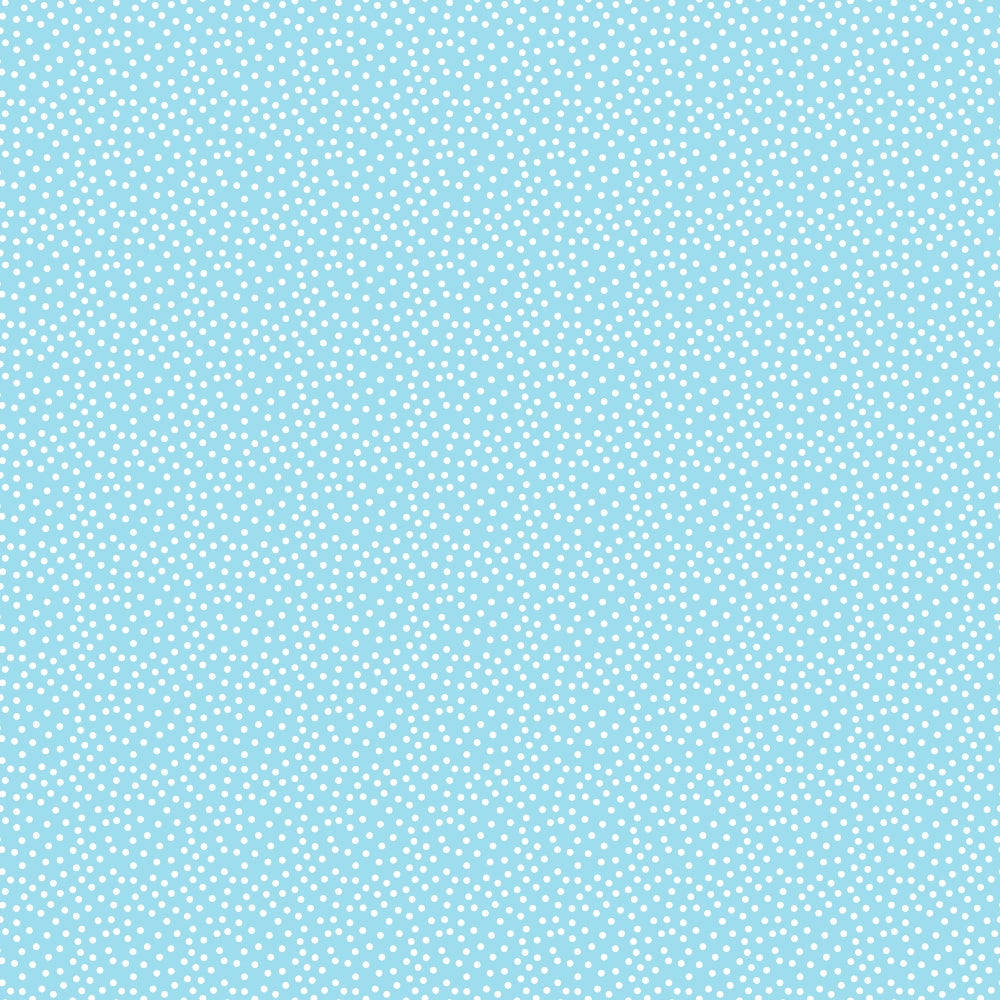 Light blue background with small white polka dots evenly distributed across the surface.