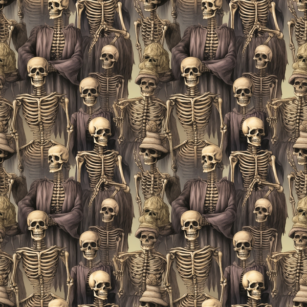 Pattern of skeletal figures with cloaks and scythes, arranged closely together.