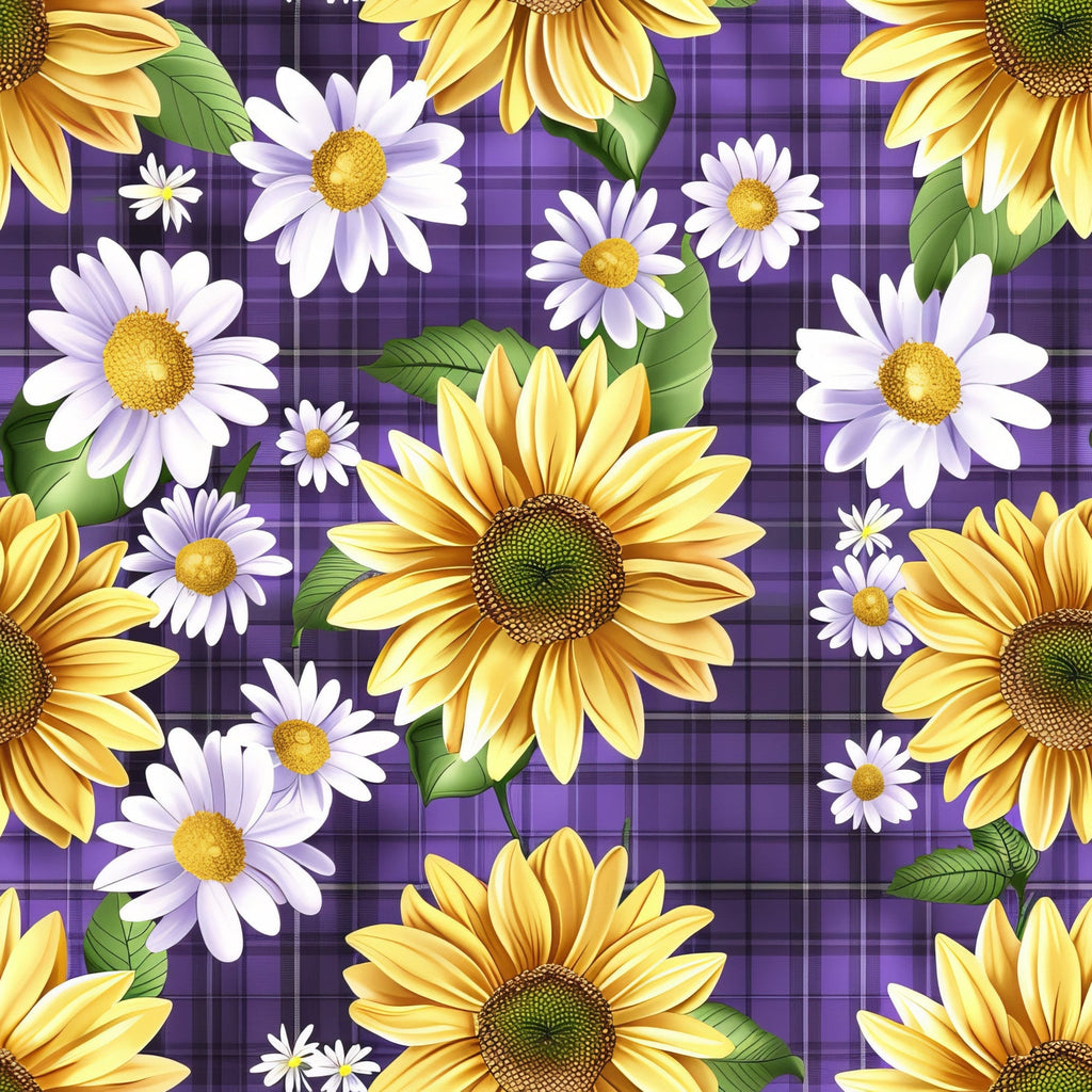 Gingham Daisies Pattern 1 Fleece Fabric