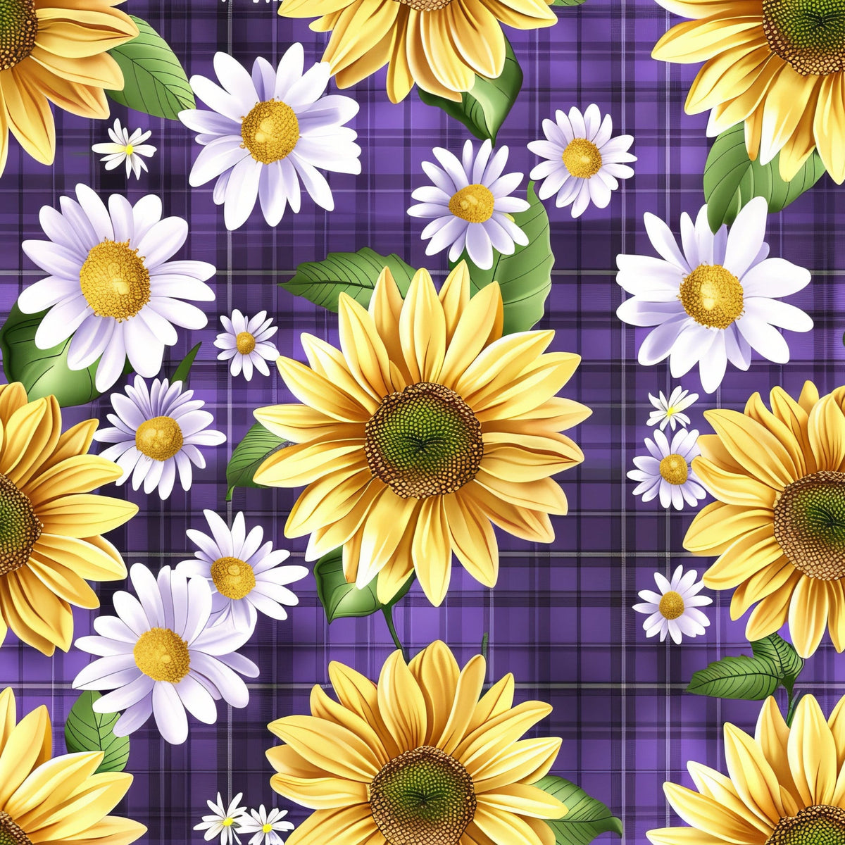 Gingham Daisies Pattern 1 Fleece Fabric
