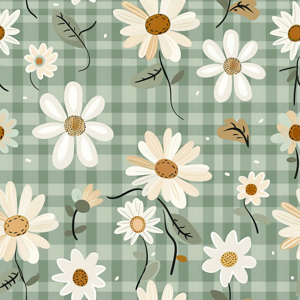 Gingham Daisies Pattern 10 Fleece Fabric