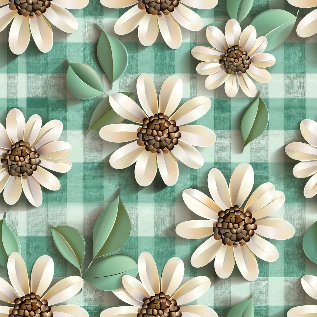 Gingham Daisies Pattern 11 Fleece Fabric