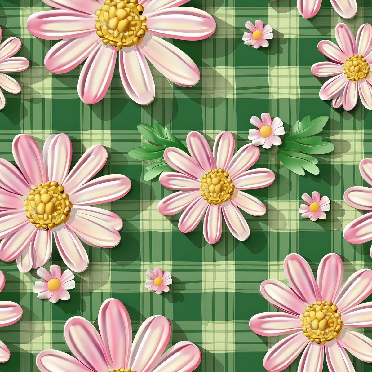 Gingham Daisies Pattern 12 Fleece Fabric