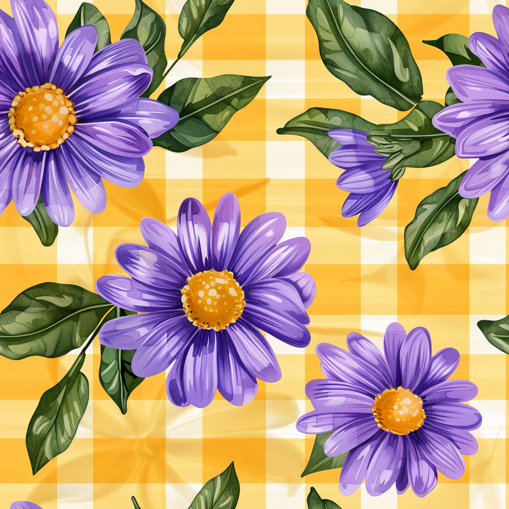 Gingham Daisies Pattern 13 Fleece Fabric