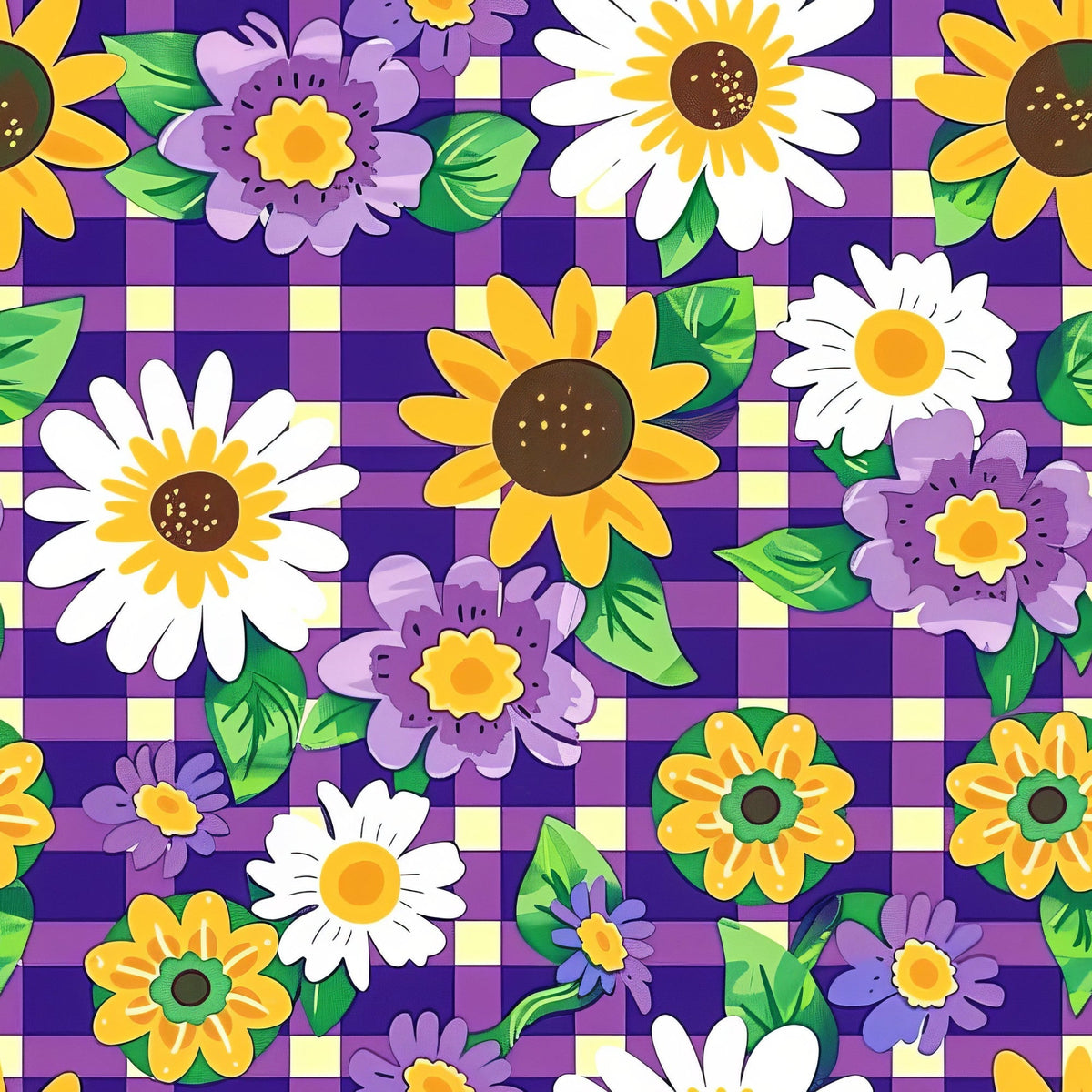 Gingham Daisies Pattern 16 Fleece Fabric