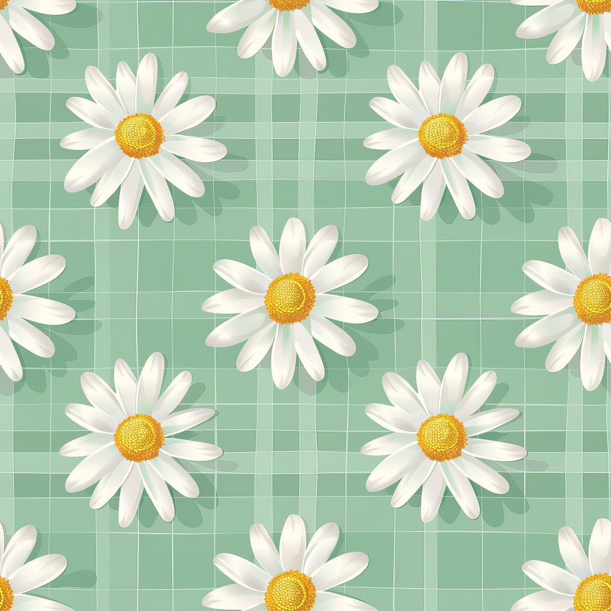 Gingham Daisies Pattern 17 Fleece Fabric