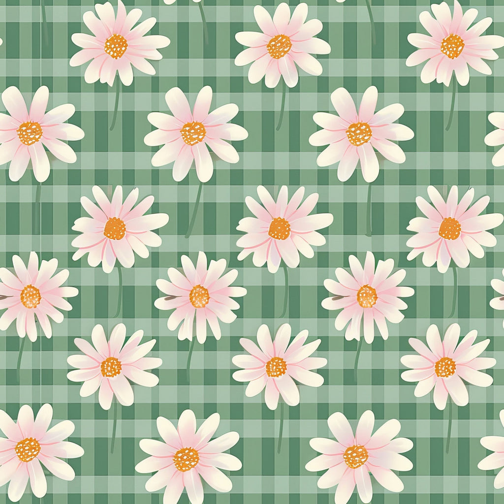 Gingham Daisies Pattern 18 Fleece Fabric
