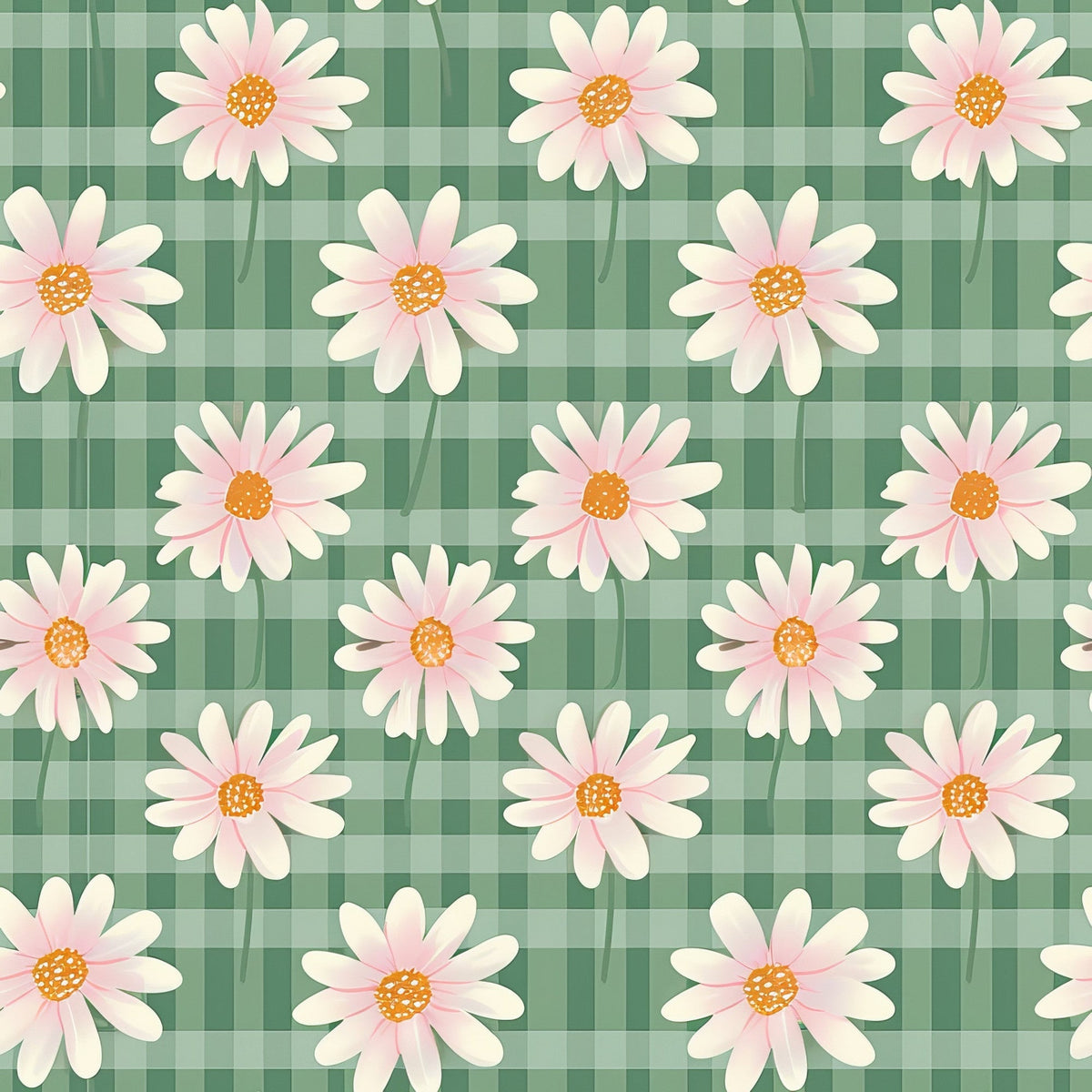 Gingham Daisies Pattern 18 Fleece Fabric