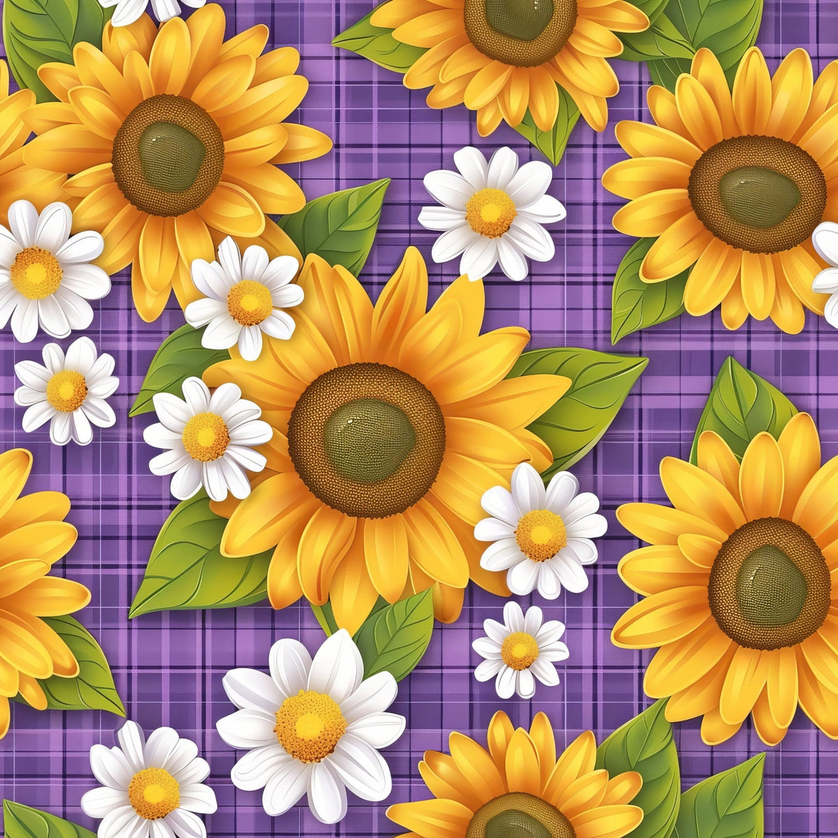 Gingham Daisies Pattern 19 Fleece Fabric