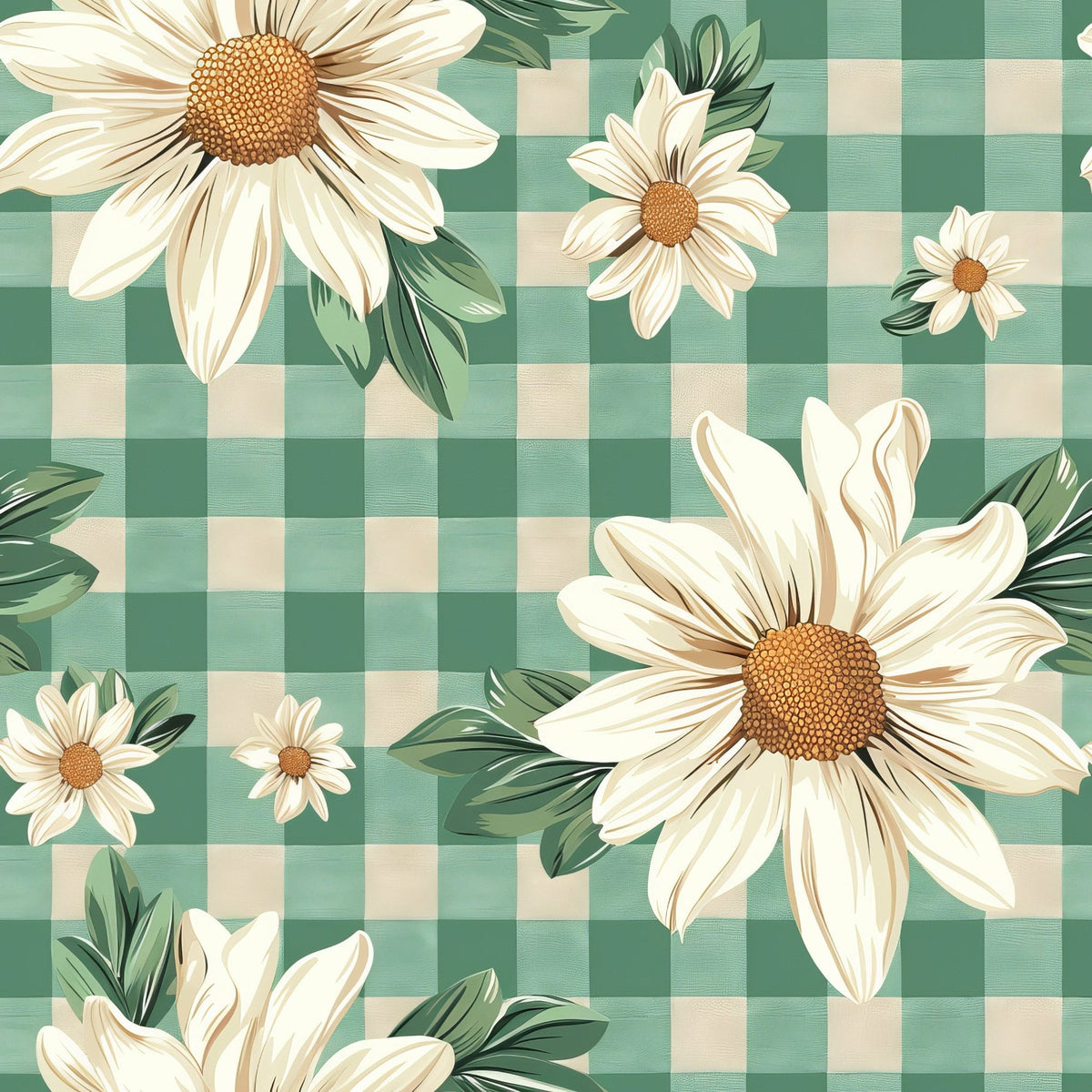 Gingham Daisies Pattern 2 Fleece Fabric