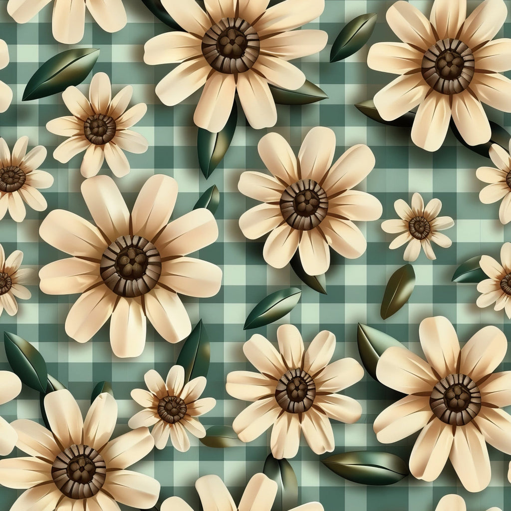 Gingham Daisies Pattern 3 Fleece Fabric