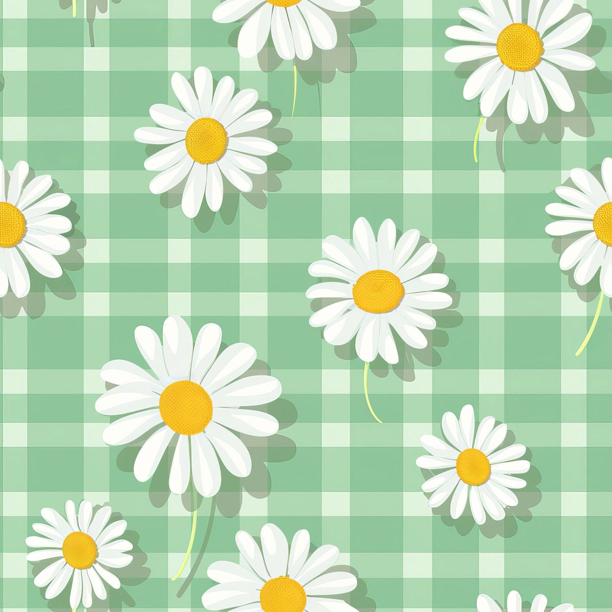 Gingham Daisies Pattern 4 Fleece Fabric