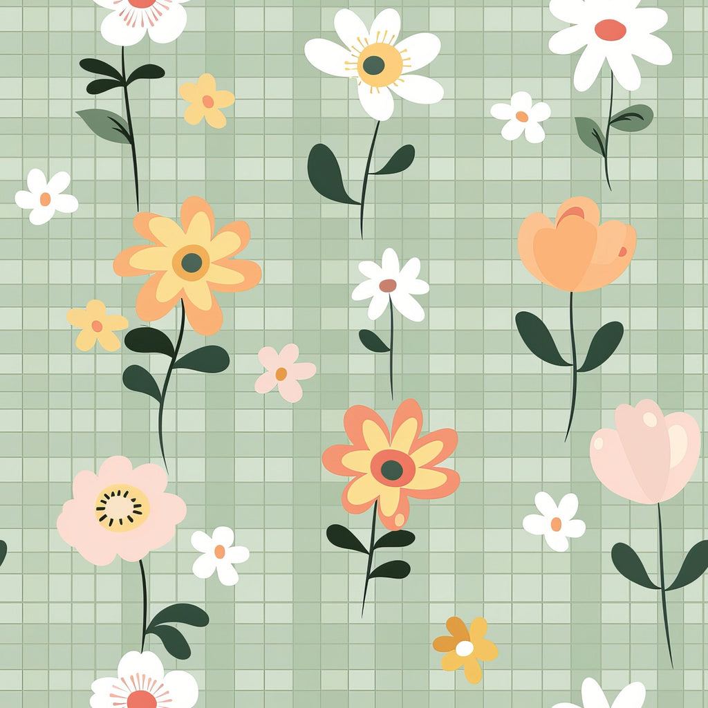 Gingham Daisies Pattern 5 Fleece Fabric