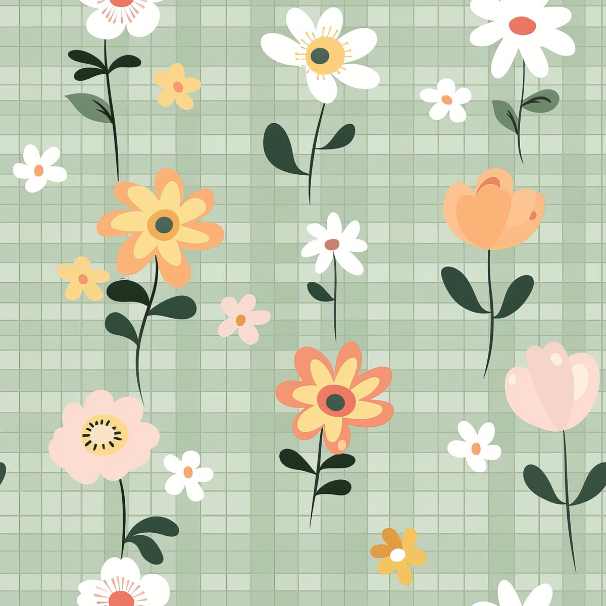 Gingham Daisies Pattern 5 Fleece Fabric