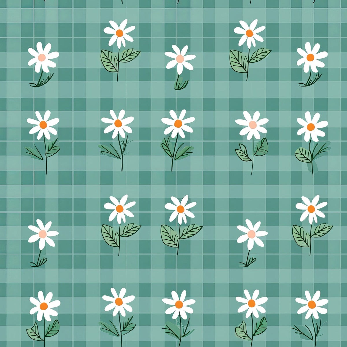 Gingham Daisies Pattern 6 Fleece Fabric