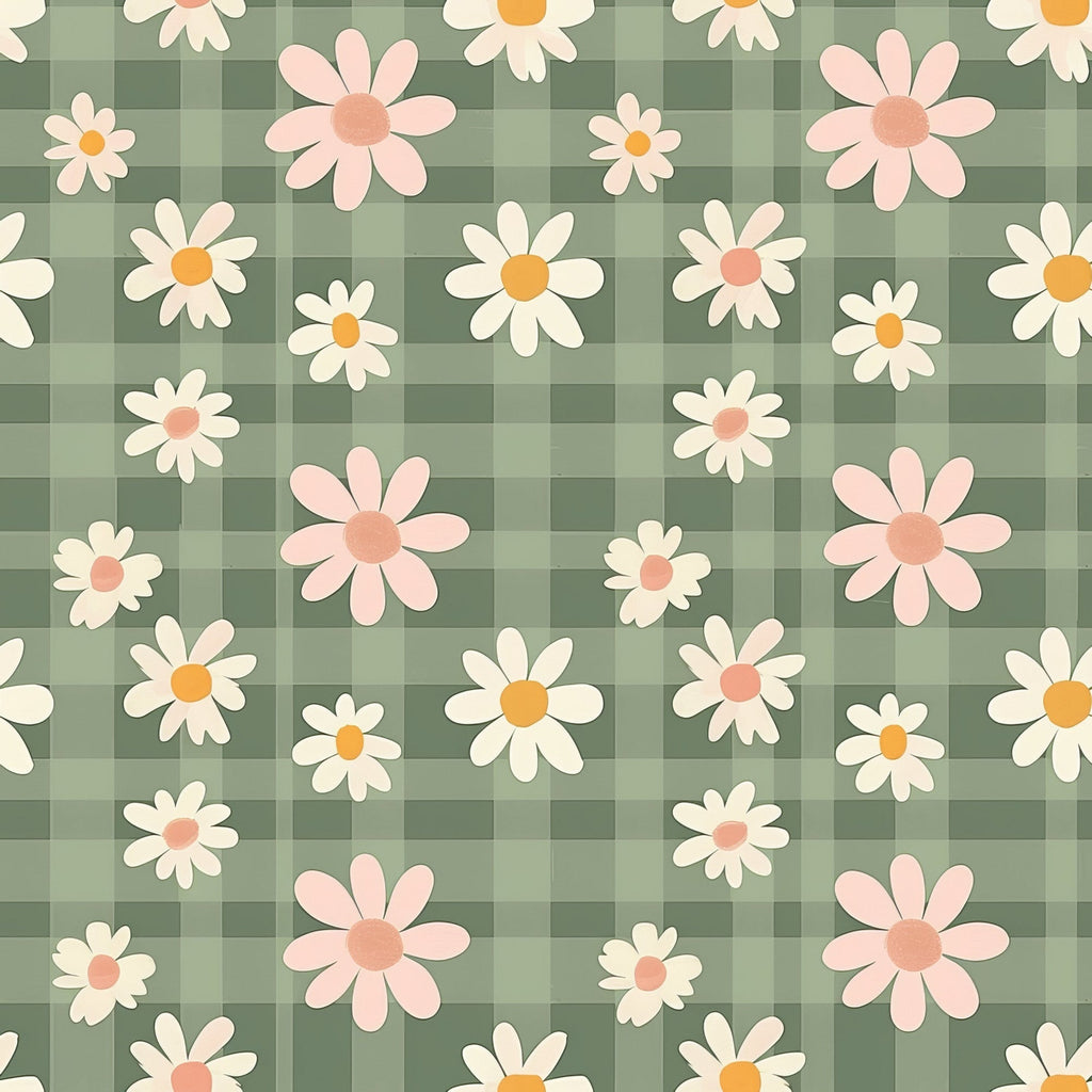 Gingham Daisies Pattern 7 Fleece Fabric