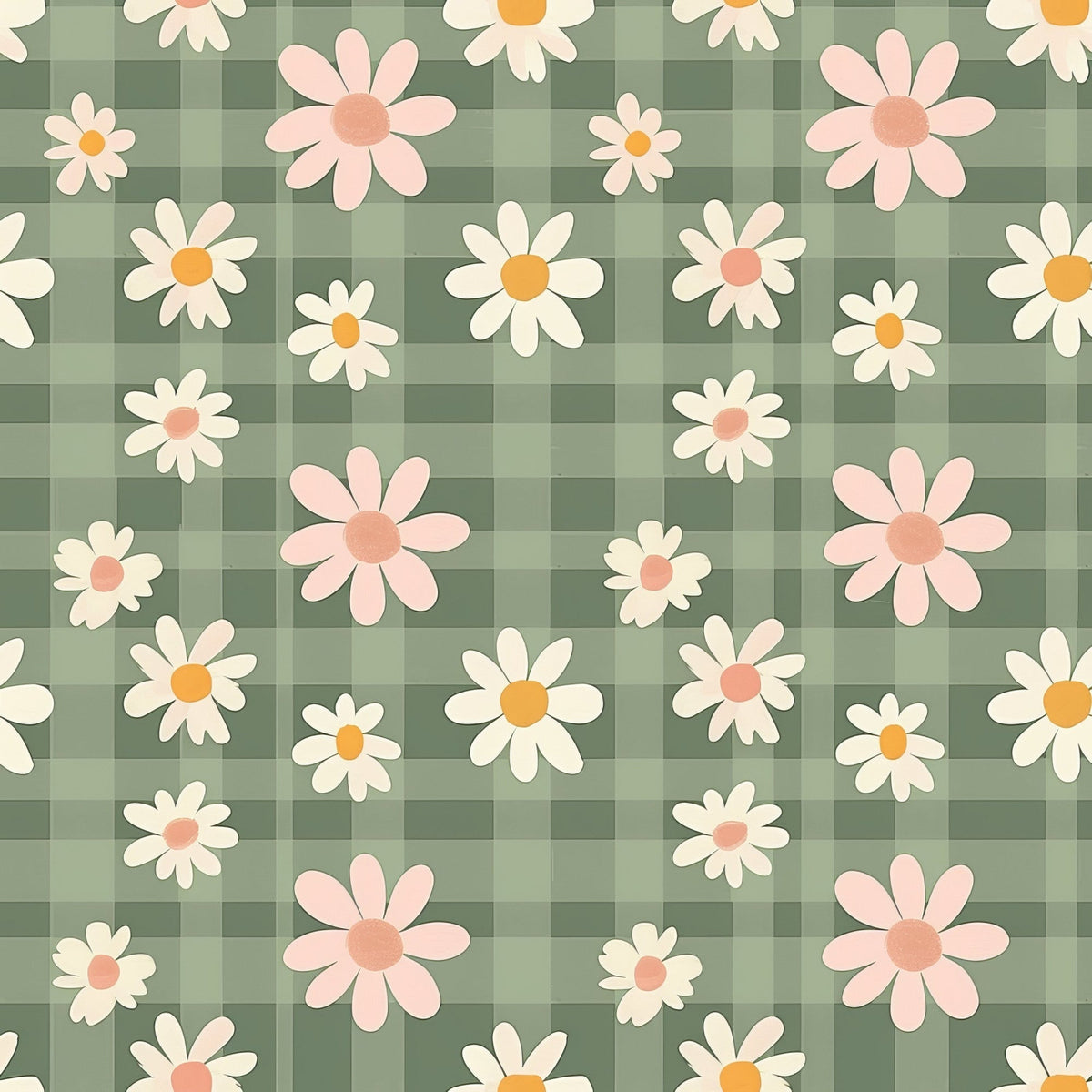 Gingham Daisies Pattern 7 Fleece Fabric