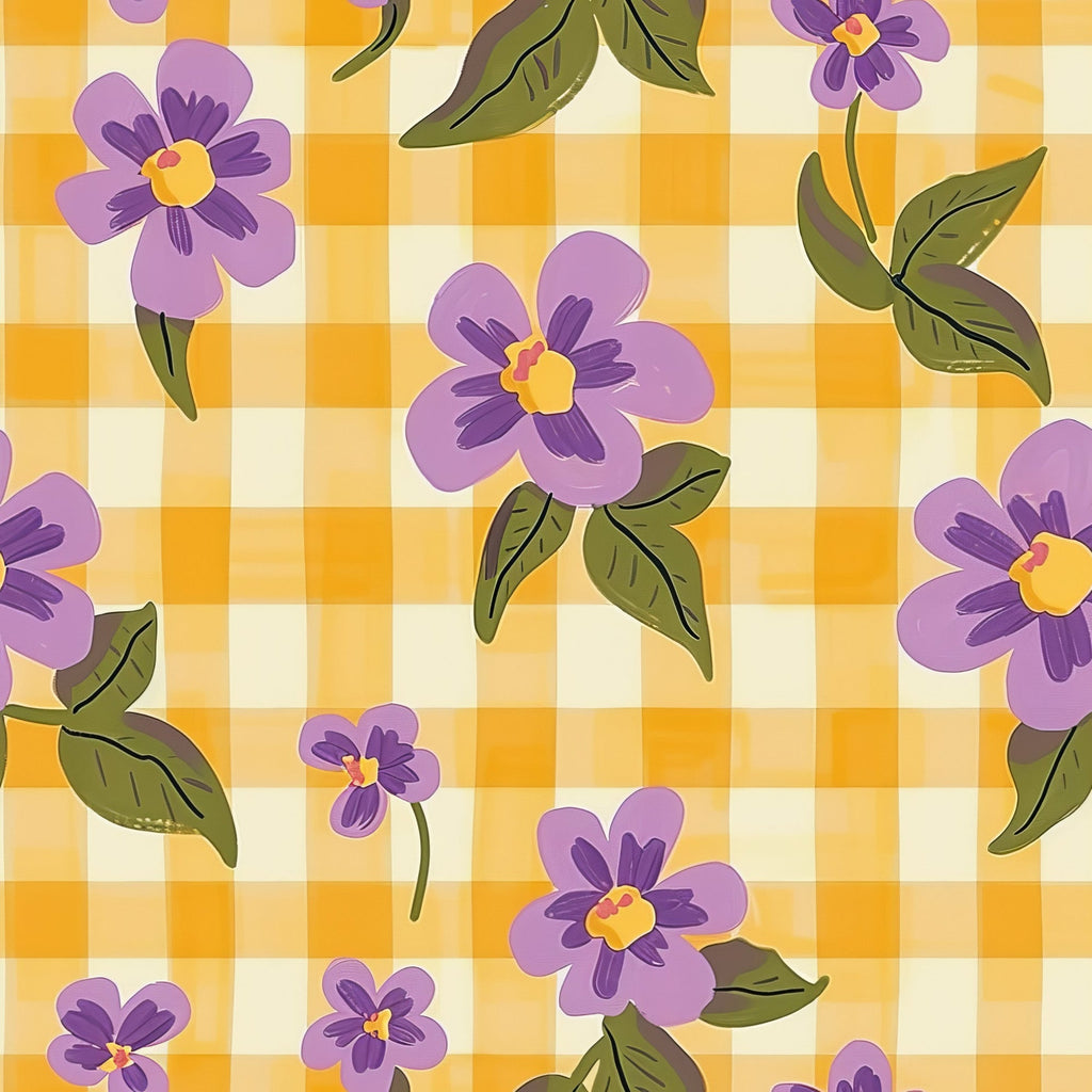 Gingham Daisies Pattern 8 Fleece Fabric