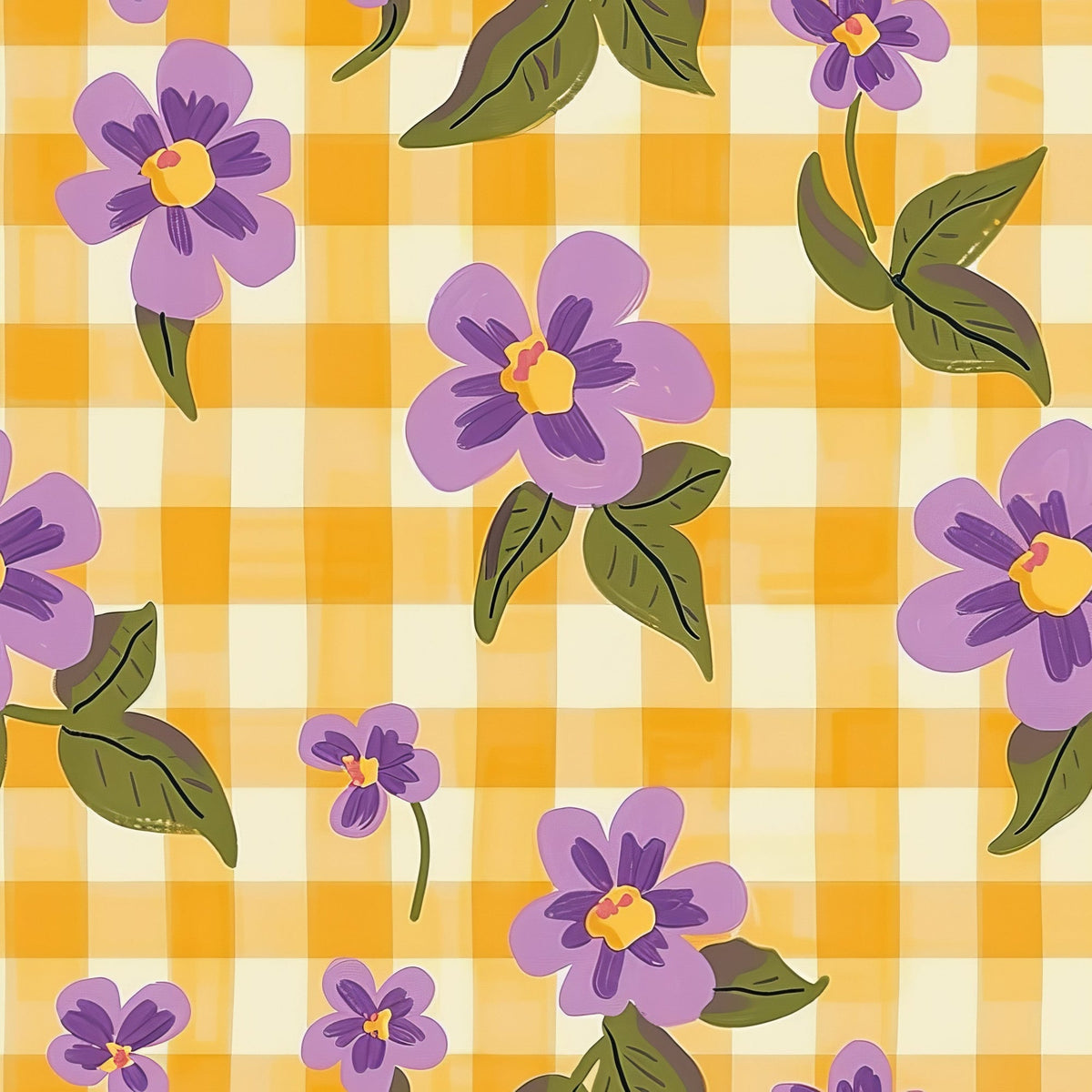 Gingham Daisies Pattern 8 Fleece Fabric
