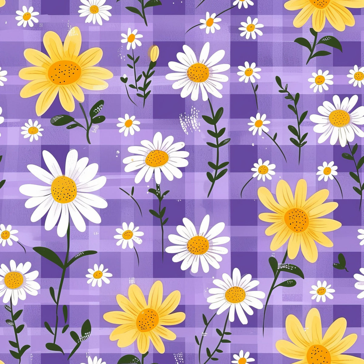 Gingham Daisies Pattern 9 Fleece Fabric