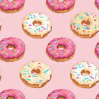 Sprinkle Donuts Pattern 10 Fabric - pink background, colorful donuts with pink, white, and cream icing, multicolored sprinkles, sweet treats design, baking theme, soft cotton textile, quilting material, playful pattern, food-inspired print, premium fabric, vibrant donut motif, seamless dessert fabric print.