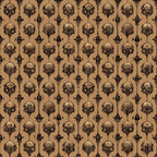 Repeating pattern of steampunk hot air balloons and gears on a brown background.