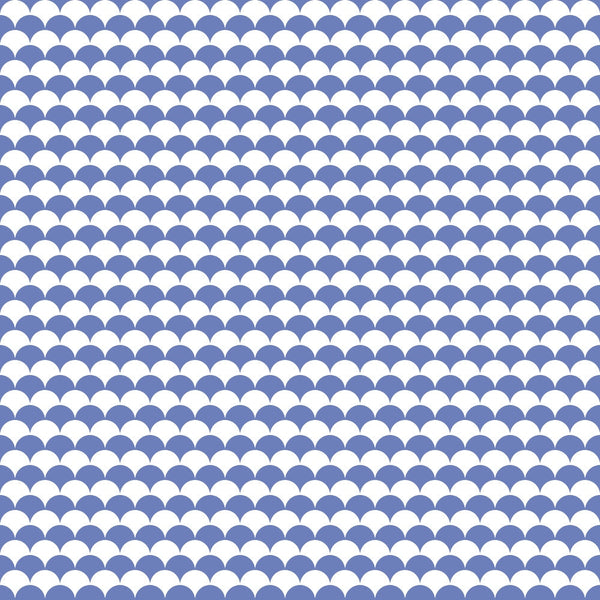 A repeating pattern of overlapping blue and white semicircles, resembling a traditional wave design.