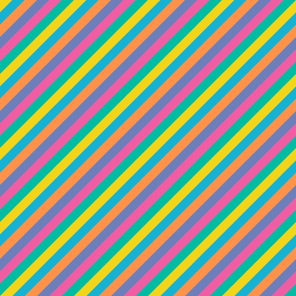 A pattern of diagonal stripes with alternating pink, orange, blue, yellow, and green colors.