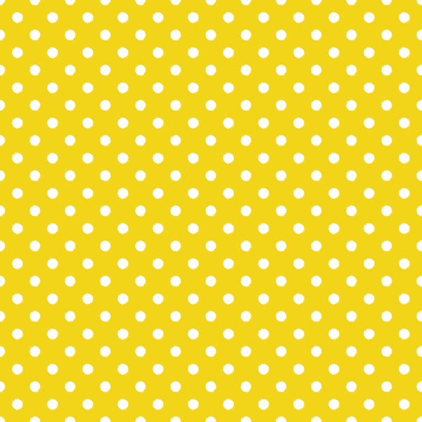 Yellow background with a pattern of evenly spaced white polka dots.