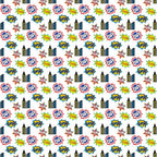 Comic-style pattern featuring Zap and Pow text, city building silhouettes, and cartoon explosions on a white background.