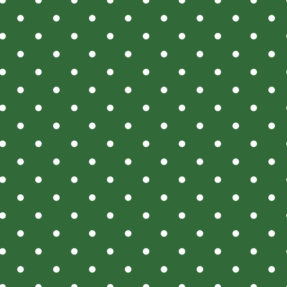 Green background with evenly spaced white polka dots.