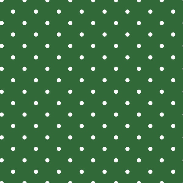 Green background with evenly spaced white polka dots.