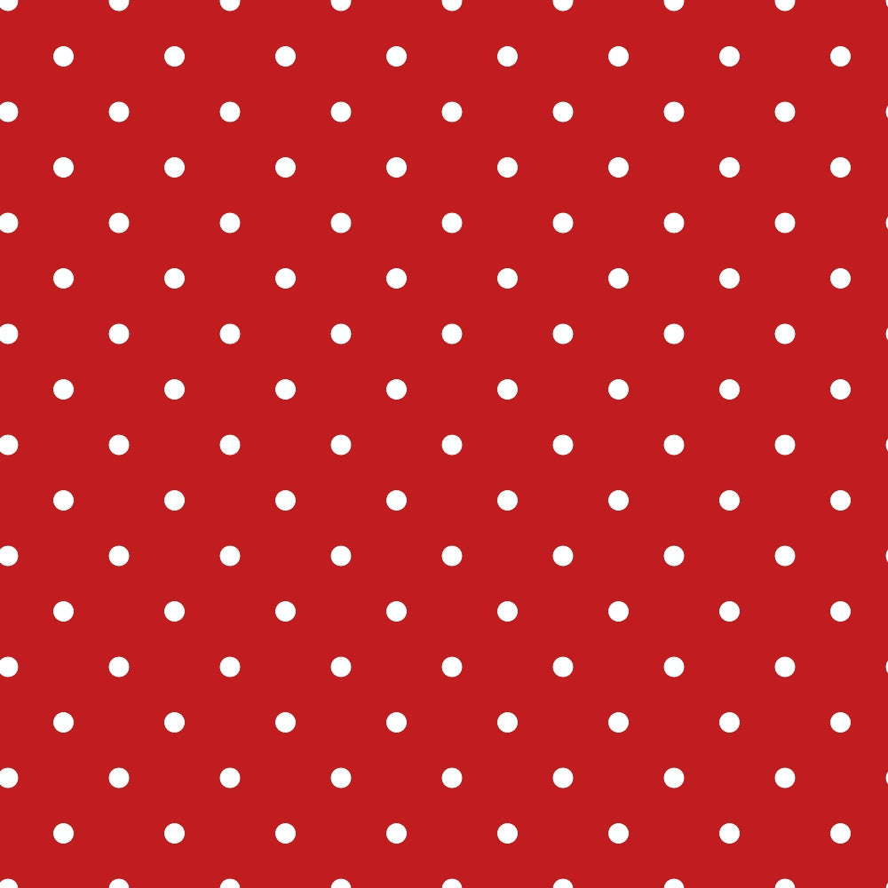 Red background with evenly spaced white polka dots.
