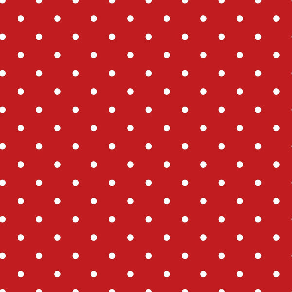 Red background with evenly spaced white polka dots.