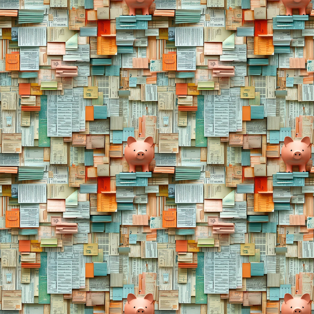 Piggy Bank Papers Pattern 4 Fleece Fabric