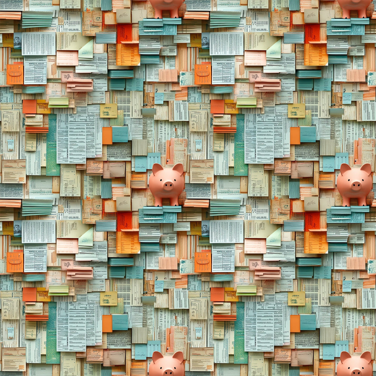 Piggy Bank Papers Pattern 4 Fleece Fabric