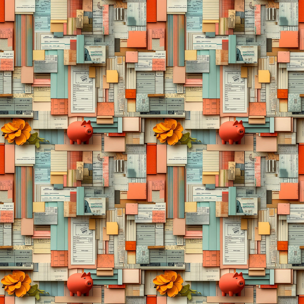 Piggy Bank Papers Pattern 5 Fleece Fabric